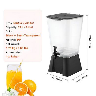 5-Gallon Beverage Dispenser with No-Drip Spigot and Wide-Mouth Lid - Black