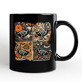 Skeleton Goose Patchwork Mug, Floral Halloween Gift