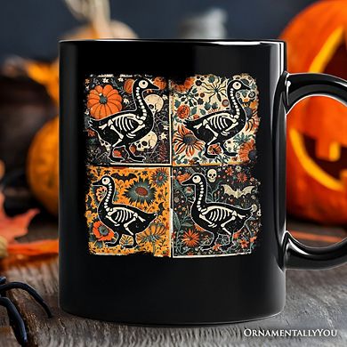 Skeleton Goose Patchwork Mug, Floral Halloween Gift
