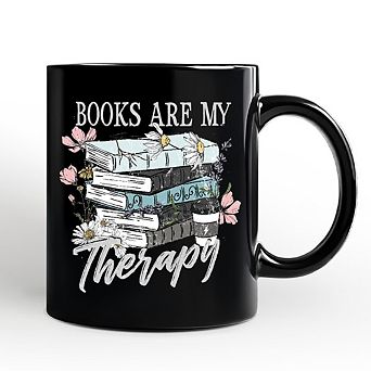 Books Are My Therapy Floral Vintage Mug, Reading Aesthetic Gift for Bookworms
