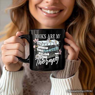 Books Are My Therapy Floral Vintage Mug, Reading Aesthetic Gift for Bookworms