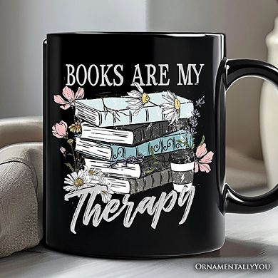 Books Are My Therapy Floral Vintage Mug, Reading Aesthetic Gift for Bookworms