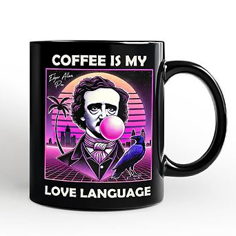 Synthwave 80's Styled Edgar Allan Poe Horror Mug, Vaperwave Classic Retro Neon Halloween Gift