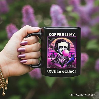 Synthwave 80's Styled Edgar Allan Poe Horror Mug, Vaperwave Classic Retro Neon Halloween Gift