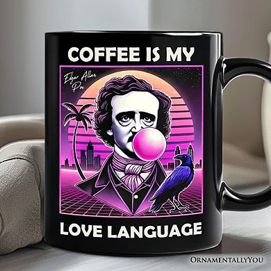 Synthwave 80's Styled Edgar Allan Poe Horror Mug, Vaperwave Classic Retro Neon Halloween Gift