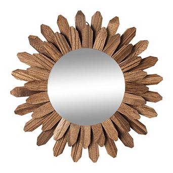 11.8-Inch Sunburst Wall Mirror with Wood Frame for Bedroom Living Room or Entryway - Natural