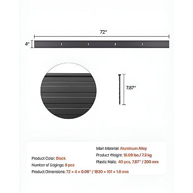 Flexible Metal Garden Edging Border Black Aluminum Alloy Panels for Custom Yard Layouts - 8 Pieces