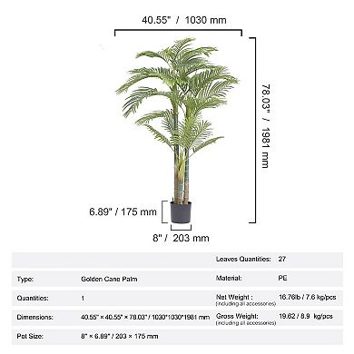 Tall Faux Gold Cane Palm Tree 6.5ft for Living Room, Patio or Entryway Display