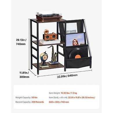 Vinyl Record Player Stand with Storage for 200 Records and Music Sync LED Lights - Brown