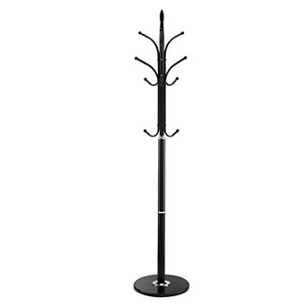 Hallway Coat Stand with 6 Staggered Hooks and Stable Marble Base Black