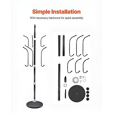 Hallway Coat Stand with 6 Staggered Hooks and Stable Marble Base Black