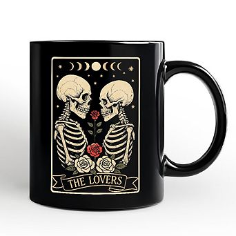 Skeleton The Lovers Mug, Tarot Card Gothic Moon Phases Rose Gift