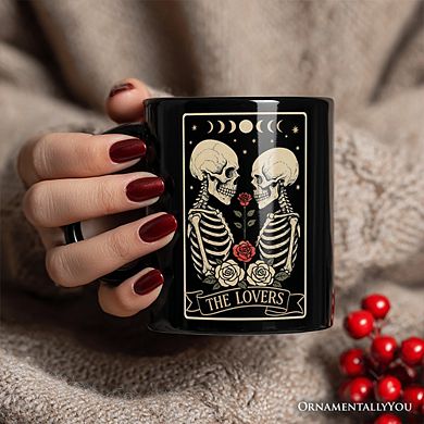 Skeleton The Lovers Mug, Tarot Card Gothic Moon Phases Rose Gift