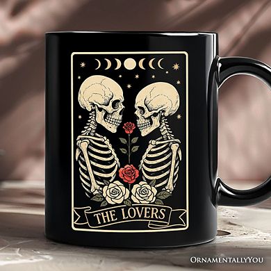 Skeleton The Lovers Mug, Tarot Card Gothic Moon Phases Rose Gift