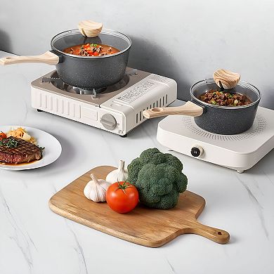 2-Piece Aluminum Saucepan Set 1.5 QT & 2.5 QT Nonstick Marble Coating with Glass Lids - Black