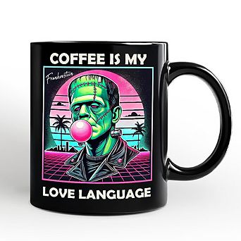 Vaperwave Frankenstein Retro Neon Horror Mug, Synthwave 80's Styled Classic Halloween Gift