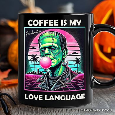 Vaperwave Frankenstein Retro Neon Horror Mug, Synthwave 80's Styled Classic Halloween Gift