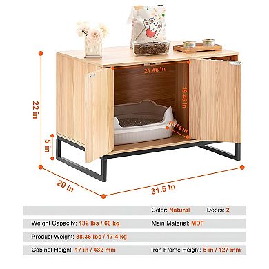 Cat Litter Box Enclosure Furniture with Doors, Hidden Litter Box Cabinet for Indoor Use