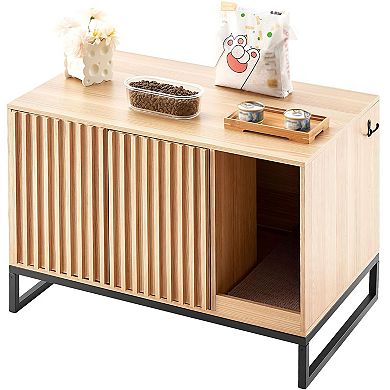 Cat Litter Box Enclosure Furniture with Doors, Hidden Litter Box Cabinet for Indoor Use