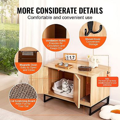 Cat Litter Box Enclosure Furniture with Doors, Hidden Litter Box Cabinet for Indoor Use