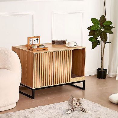 Cat Litter Box Enclosure Furniture with Doors, Hidden Litter Box Cabinet for Indoor Use