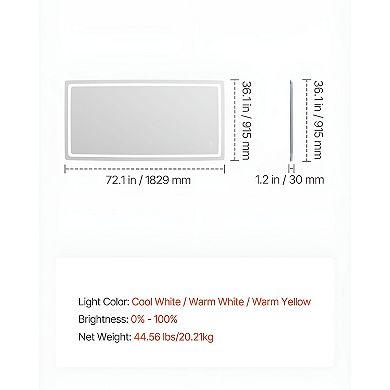 Large Modern LED Bathroom Mirror 36.1 x 72.1-Inch Silver Frame with Touch Controls