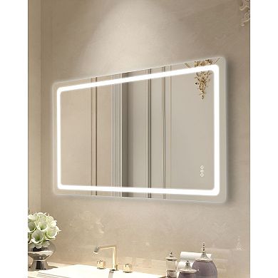 Large Modern LED Bathroom Mirror 36.1 x 72.1-Inch Silver Frame with Touch Controls