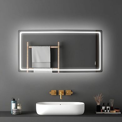 Large Modern LED Bathroom Mirror 36.1 x 72.1-Inch Silver Frame with Touch Controls