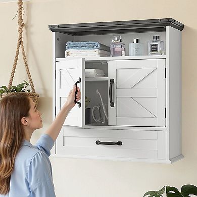 Bathroom Wall Storage Cabinet with Multi-Layer Compartments and Space-Saving Design - White