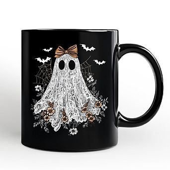 Cute Lace Ghost Coquette Pesonalized Mug, Floral Vintage Halloween Gift