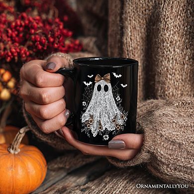 Cute Lace Ghost Coquette Pesonalized Mug, Floral Vintage Halloween Gift