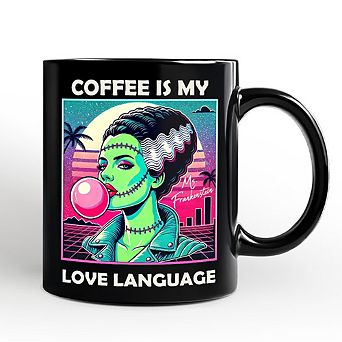 Vaperwave Mrs Frankenstein Bride Retro Neon Horror Mug, Synthwave 80's Styled Classic Halloween Gift