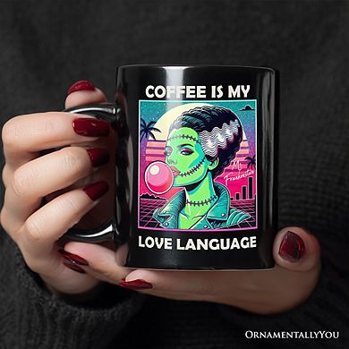 Vaperwave Mrs Frankenstein Bride Retro Neon Horror Mug, Synthwave 80's Styled Classic Halloween Gift