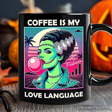 Vaperwave Mrs Frankenstein Bride Retro Neon Horror Mug, Synthwave 80's Styled Classic Halloween Gift