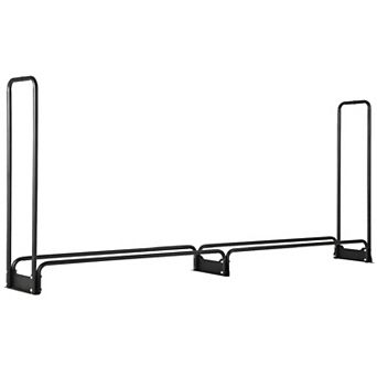Firewood Rack with PU-Coated Cover, Outdoor Log Holder for Patio or Porch - Black