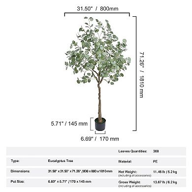 6ft Artificial Eucalyptus Tree with Pot for Home Office Indoor or Outdoor Decor