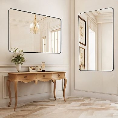 36 x 48 inches Rectangular Wall Mirror with Black Aluminum Frame and Tempered Glass for Bathroom