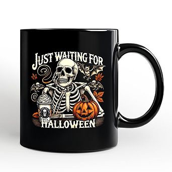 Just Waiting for Halloween Mug, Spooky Skeleton Gift