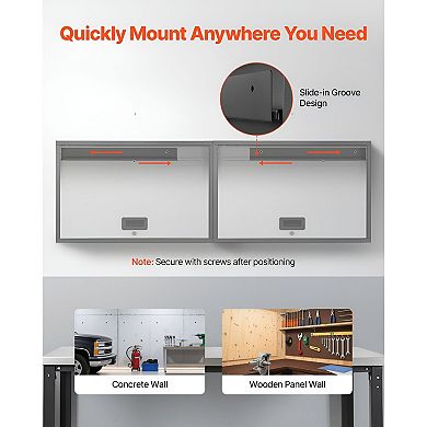 Wall-Mounted Garage Storage Cabinet Flip-Up Doors Steel Shelves Lockable - Black and Silver