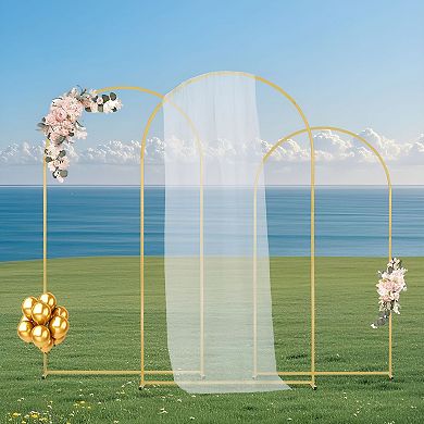 3-Piece Gold Wedding Arch Set Dome-Shaped Metal Backdrop Stand for Ceremonies and Parties