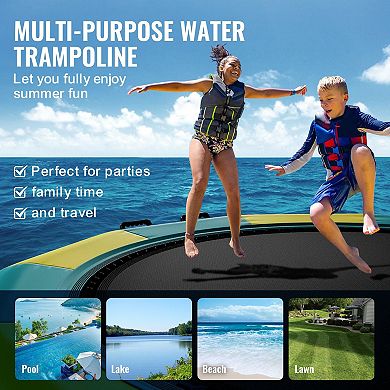 13 ft Inflatable Water Trampoline with Ladder and Pump for Lake Pool and Summer Water Play
