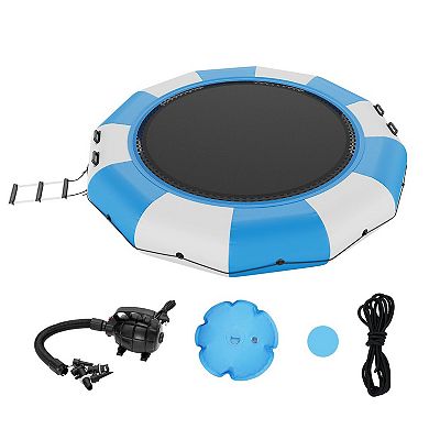 13 ft Inflatable Water Trampoline with Ladder and Pump for Lake Pool and Summer Water Play