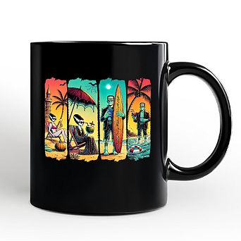 Frankenstein's Beach Vacation Mug, Retro Neon Summer Vibes Gift