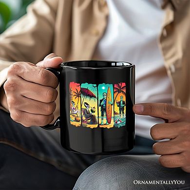 Frankenstein's Beach Vacation Mug, Retro Neon Summer Vibes Gift