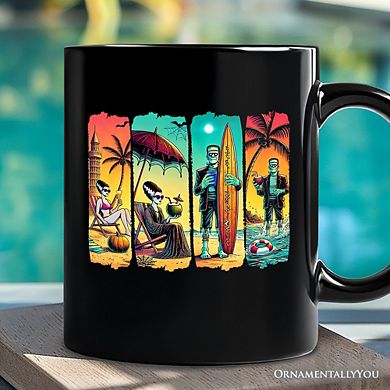 Frankenstein's Beach Vacation Mug, Retro Neon Summer Vibes Gift