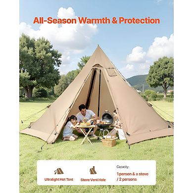 10-Sided Pyramid Camping Tent 15.9ft x 15.9ft with Stove Jack Cold Weather Camping - Brown