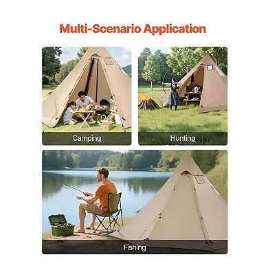 10-Sided Pyramid Camping Tent 15.9ft x 15.9ft with Stove Jack Cold Weather Camping - Brown