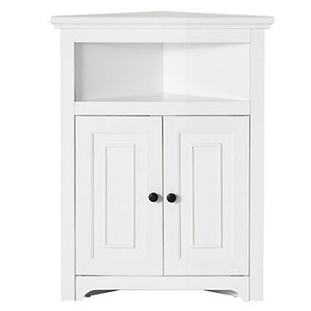 White Corner Storage Cabinet with 2 Doors and 3 Adjustable Shelves for Living Room or Bathroom