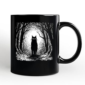 Haunted Forest Black Cat Mug, Spooky Halloween Night Gift