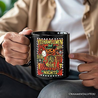 Yee Haw Halloween Retro Pumpkin Skeleton Mug, Spooky Country Western Gift